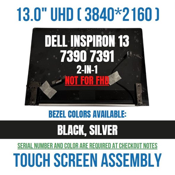 1 of 7-image forDell Inspiron 13 7390 7391 2-in-1 13.3" VWM3K UHD LCD Touch Screen Assembly