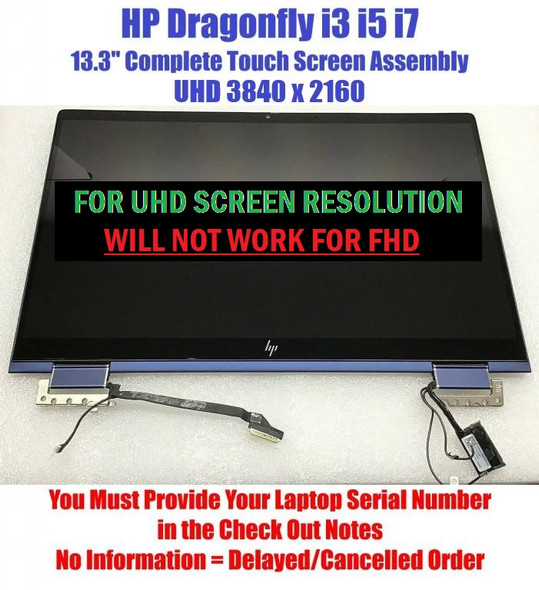1 of 4-image forHP Elite Dragonfly 4K 13.3" UHD Multi-Touch Display Full Assembly L74090-001