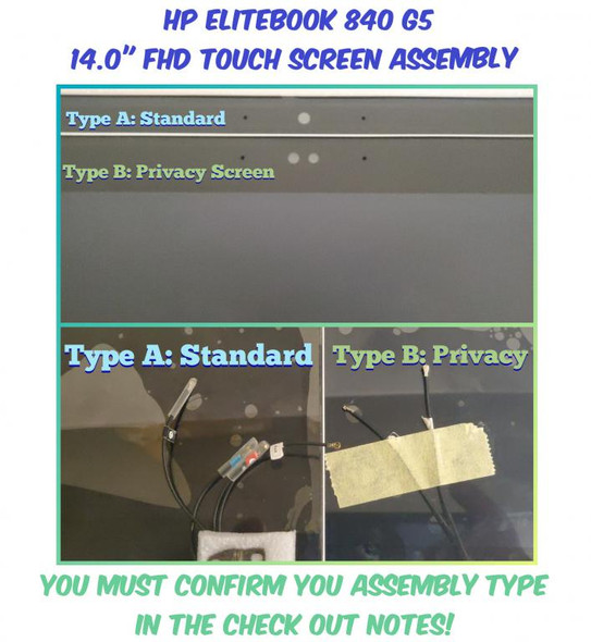 1 of 6-image forHP EliteBook 840 G5 14" Laptop LCD Matte Complete Screen Assembly