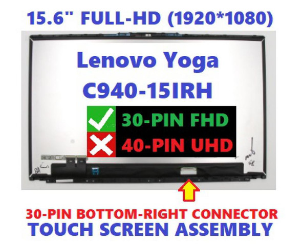 1 of 5-image forLenovo Yoga C940-15IRH 81TE Screen 15.6" FHD LCD Touch Display 5D10S39615