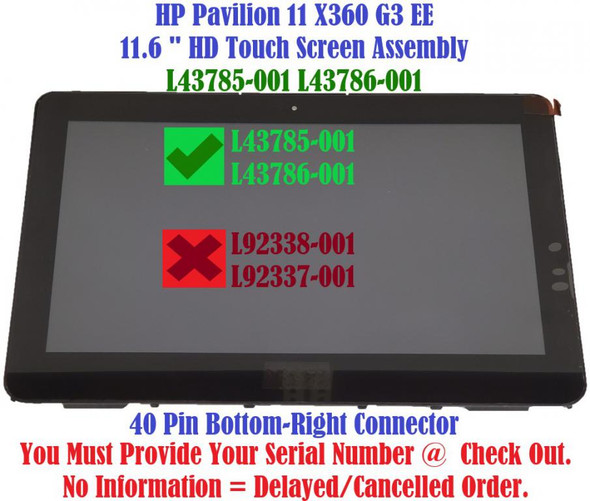 1 of 4-image forHP LCD Display Panel 11.6" HD LED UWVA 220 HD Camera Grey Touch Screen L43786-001 Replacement Screen