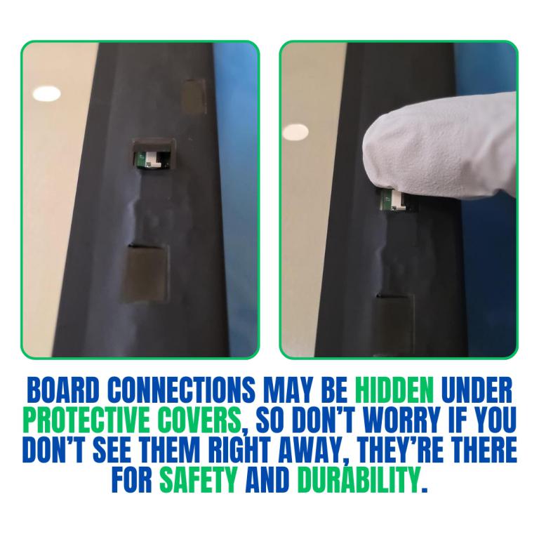 Example showing laptop display board connection area hidden under a shield or cover