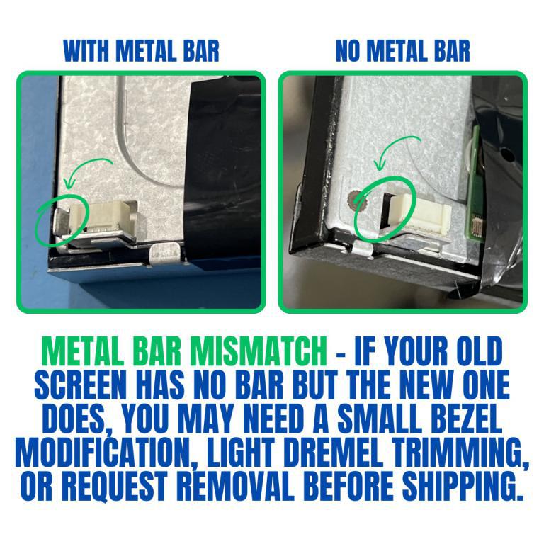Replacement screen highlighting the metal bar area