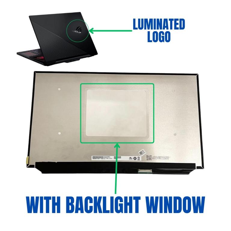 Laptop display illustrating the backlight window area on the rear side