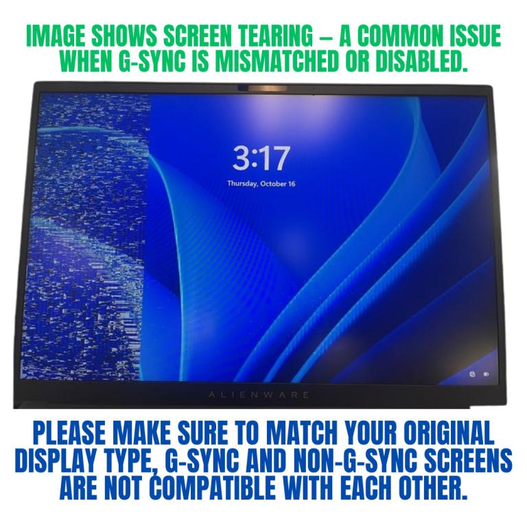 Laptop display assembly used for G-Sync vs. Non-G-Sync compatibility notice
