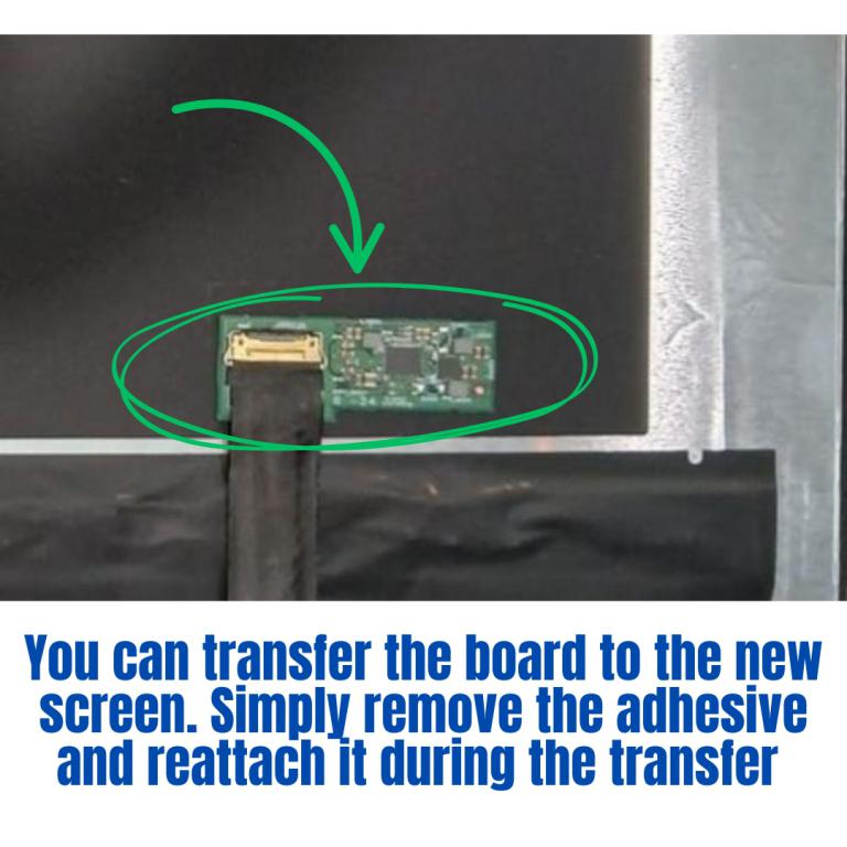 Close-up of a laptop display board area showing adhesive placement