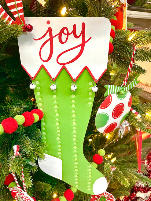 Stocking, Metal Green, "Joy"