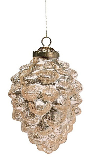 Ornament, Gold Crackle Glass Pinecone