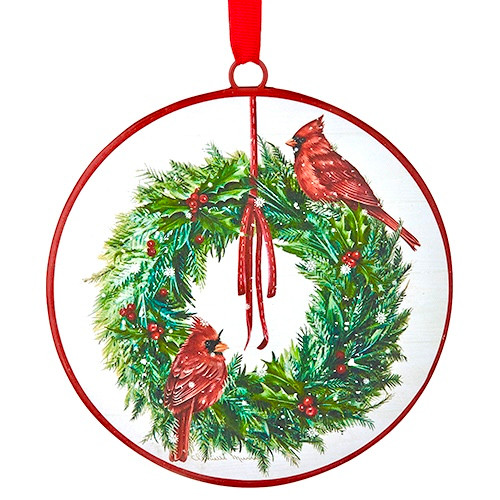 Ornament, Cardinal On Wreath Disc