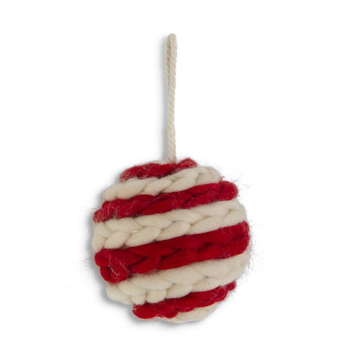 Ornament, Red & Cream Braided Yarn, MEDIUM
