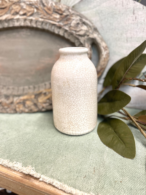 Vase, Crackled Stoneware Bottle