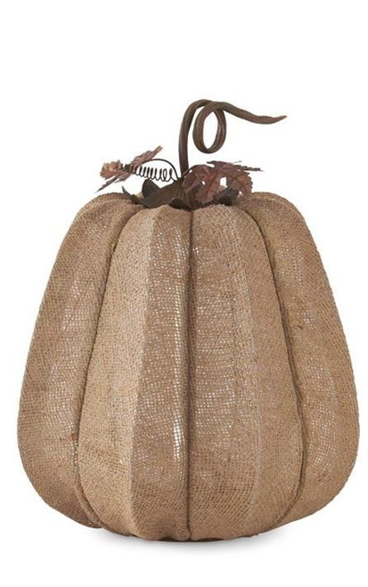 Pumpkin, Metal Framed Burlap With Rusted Stem TALL LARGE Pumpkin, Metal Framed Burlap With Rusted Stem TALL LARGE