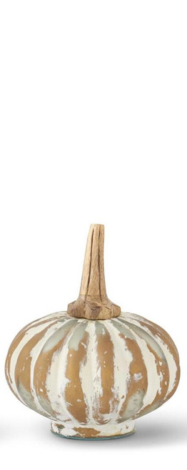 Pumpkin, White Washed Mercury Glass With Wood Stem, MEDIUM Pumpkin, White Washed Mercury Glass With Wood Stem, MEDIUM
