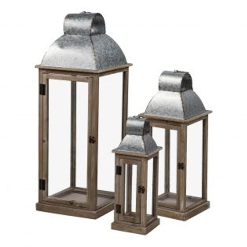 Lantern, Wooden With Galvanized Top MEDIUM