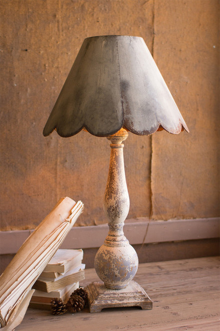 Lamp, Table Lamp With Base and Rustic Scalloped Metal Shade