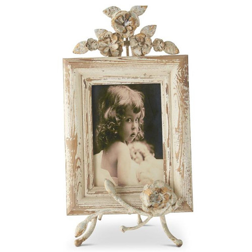 Frame, 15" Distressed Cream Frame W/ Floral Easel Stand