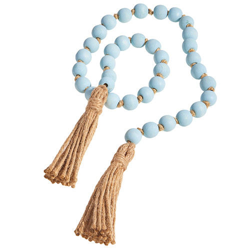 Tassel, Turquoise Beaded Garland With Jute Tassel