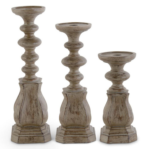 Candle Holders, Tan Distressed Taper/Pillar