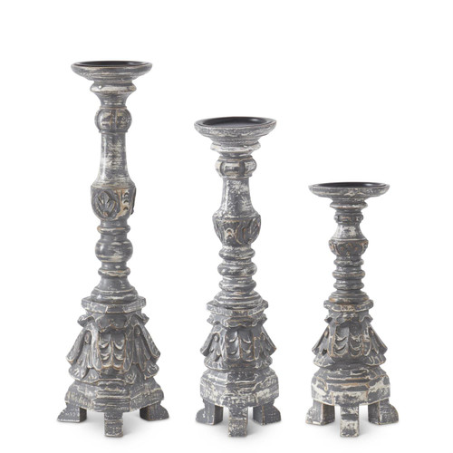 Candle Holders Antiqued Gray