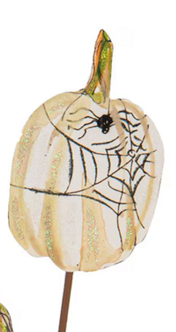 Stake, White Pumpkin With Spider Web Stake, White Pumpkin With Spider Web