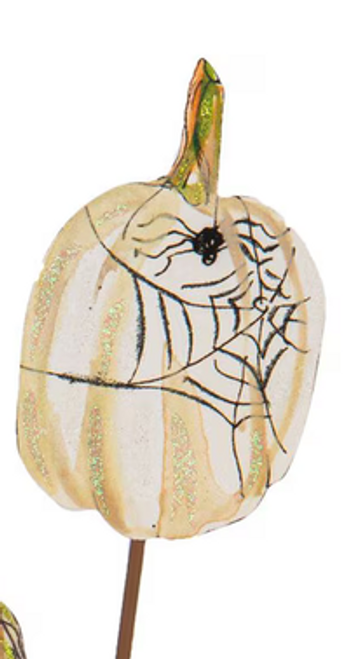 *NEW* Stake, White Pumpkin With Spider Webb