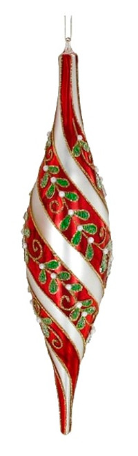 Ornament, Glass Red and Silver Ornament, Glass Red and Silver