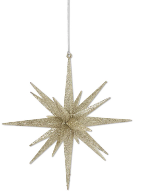 Ornament, 18 Point Champagne Glitter Star 8" Ornament, 18 Point Champagne Glitter Star 8"