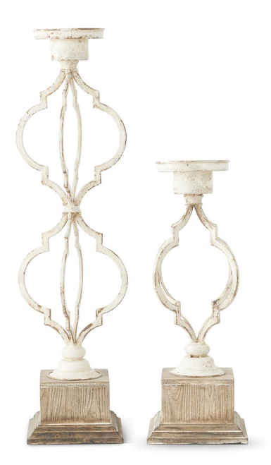 Candleholders, White Washed Quatrefoil