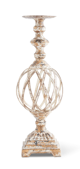 Candleholder, White/Gold Woven Metal, SMALL