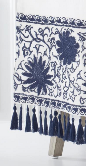 *NEW* Table Runner, Blue & White Embroidered Mandala 72"