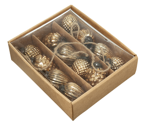 Garland, Gold Glass Ornaments On Jute Rope 47"