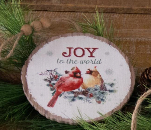Ornament, Wood Slice Joy To The World Cardinal