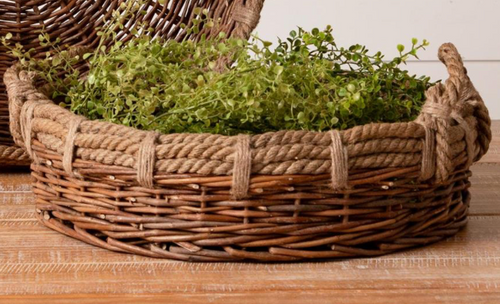 Basket Tray, Wicker With Rope Handles SMALL