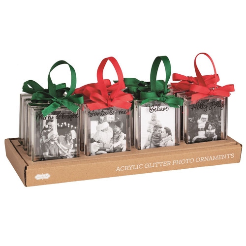 Ornament, Merry & Bright Glitter Frame 3"x2"