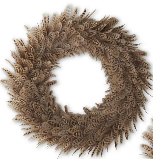 Tan Dark Brown Stripes Feather Wreath LARGE