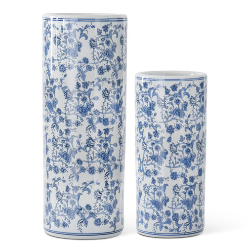 Vases, Blue & White Chinoiserie Cylinders