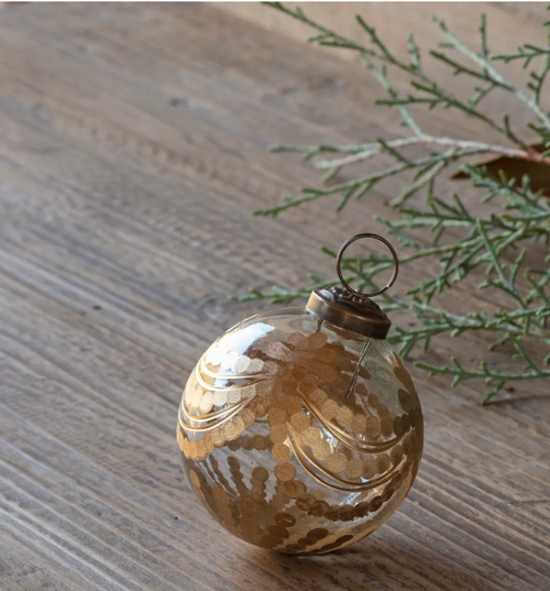 Ornament, Etched Golden Garland Glass 5"