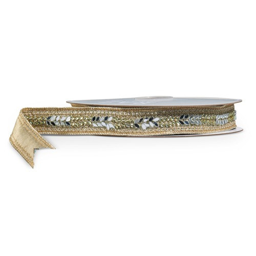 Ribbon, Gold Jeweled Wired Ribbon, 5 Yards