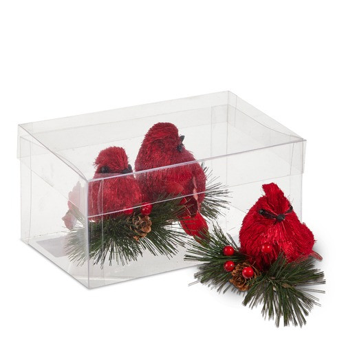 Ornaments, Box of 3 Red Cardinals, Clip-on