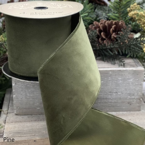 Ribbon, Pine Green Velvet With Taffeta Backing 2.5"x 10 YDS