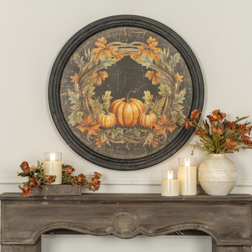*NEW* Wall Art, Round Framed Pumpkins, Black Frame