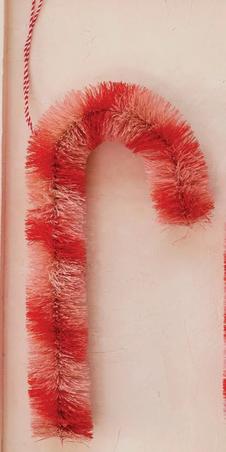 Sisal Bottle Brush Candy Cane Ornament with Stripes