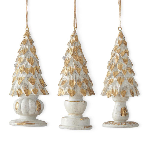 Ornament, Whitewashed Tree w/ Gold Leaves on Base