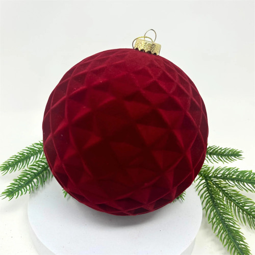 Ornament, Plastic Flocked Diamond Ball CRIMSON 6" Ornament, Plastic Flocked Diamond Ball CRIMSON 6"
