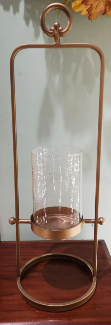 *NEW* Lantern, Open Gold W Glass Hurricane 17"