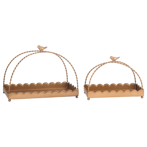 Trays, Antique Gold Scallop With Bird Handle