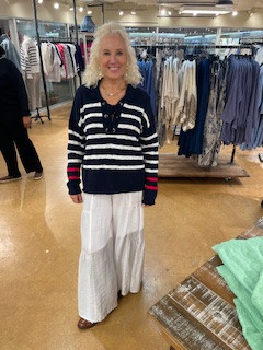 Sweater, Navy and White Stripe With Tie MEDIUM