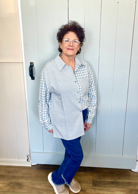 Shirt, Button Up Gingham Fog LARGE