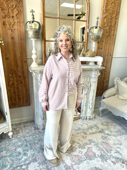 Shirt, Button Up Gingham Mauve LARGE