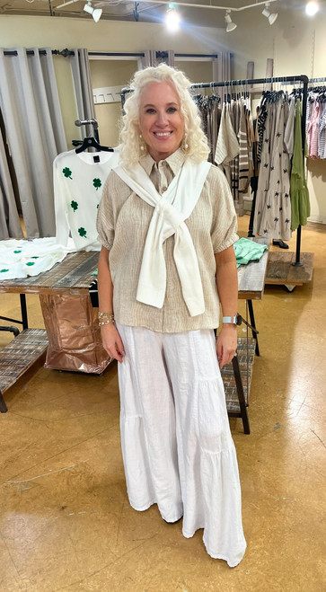 Shirt, Striped Natural Linen Button-Up Large